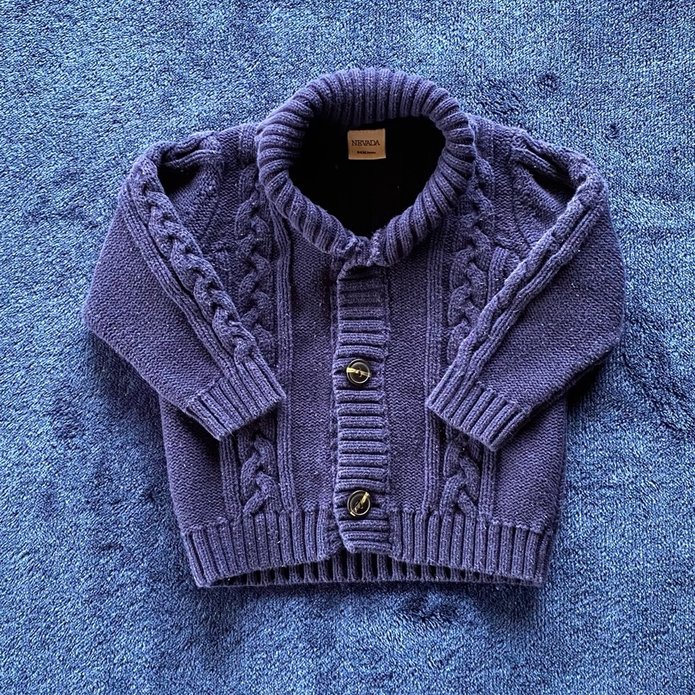 Nevada cable knit navy blue button down cardigan